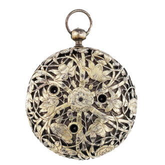 Rare English gilt clock watch with alarm and date Circa 1700