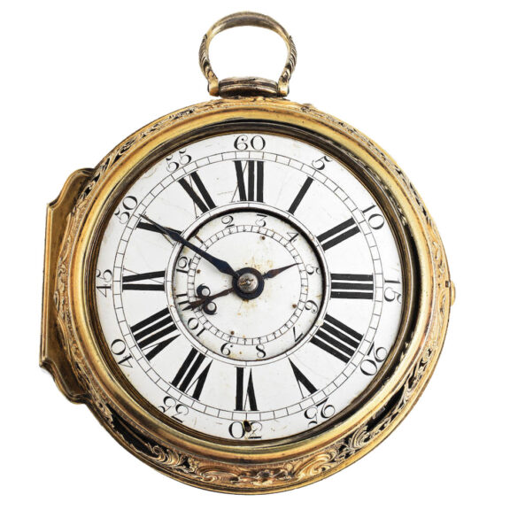 English silver-gilt coach clock watch with alarm Circa 1750 English silver-gilt coach clock watch with alarm Circa 1750