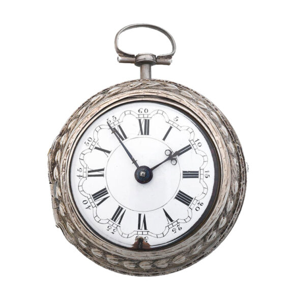 English silver pair cased repoussé pocket watch Circa 1750 English silver pair cased repoussé pocket watch Circa 1750