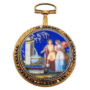 Swiss gilt metal and enamel open faced verge watch Circa 1780
