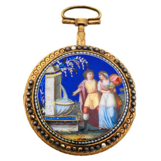 Swiss gilt metal and enamel open faced verge watch Circa 1780