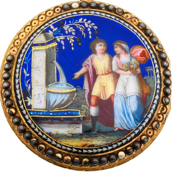Swiss gilt metal and enamel open faced verge watch Circa 1780 Swiss gilt metal and enamel open faced verge watch Circa 1780