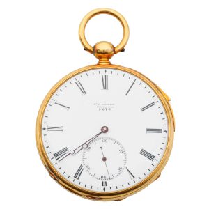 Swiss gold open faced minute repeating duplex watch Circa 1870