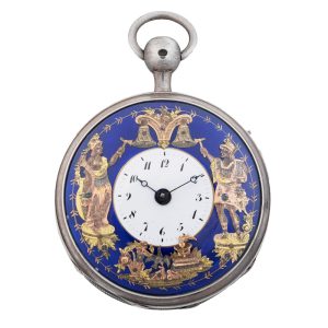 Swiss silver repeater with automaton Jaquemarts Circa 1820