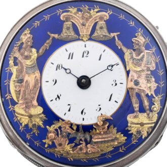 Swiss silver repeater with automaton Jaquemarts Circa 1820