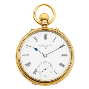 English 18 carat gold open faced lever pocket watch Circa 1884