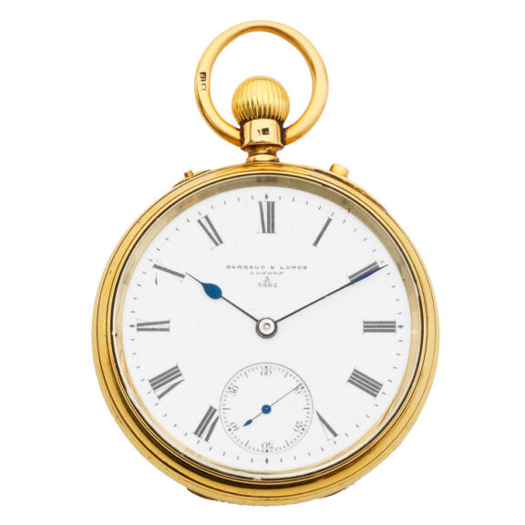 English 18 carat gold open faced lever pocket watch Circa 1884