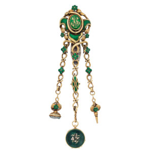 French gold pocket watch with green enamel chatelaine Circa 1860