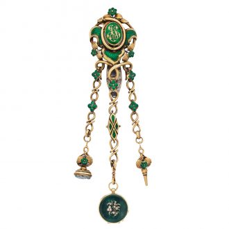 French gold pocket watch with green enamel chatelaine Circa 1860