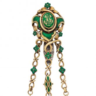 French gold pocket watch with green enamel chatelaine Circa 1860