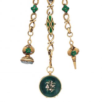 French gold pocket watch with green enamel chatelaine Circa 1860