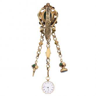 French gold pocket watch with green enamel chatelaine Circa 1860