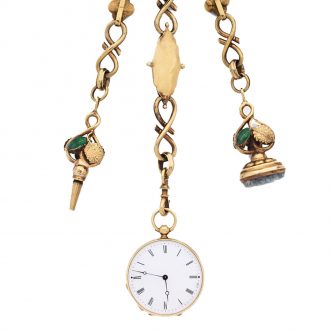 French gold pocket watch with green enamel chatelaine Circa 1860
