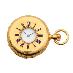 Swiss gold half hunter minute repeating lever watch Circa 1870