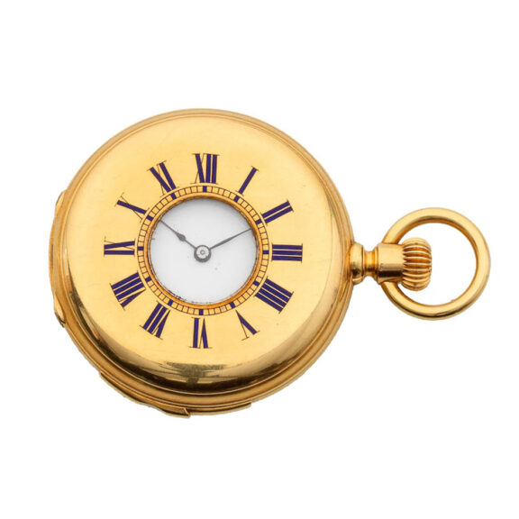 Swiss gold half hunter minute repeating lever watch Circa 1870