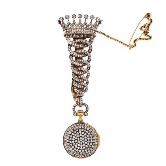 French 18 carat gold pendant watch with chatelaine Circa 1880