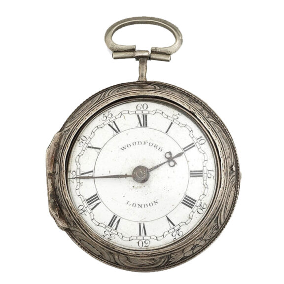 English silver verge with repousse decoration Circa 1770 English silver verge with repousse decoration Circa 1770