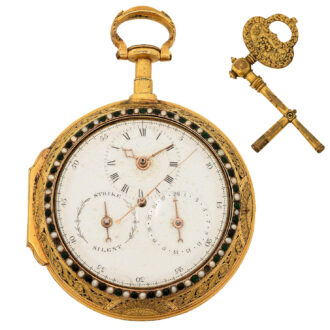 English gilt centre seconds clock watch with moon phases Circa 1800