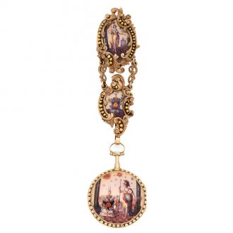 French decorative 18K gold verge watch with chatelaine Circa 1790