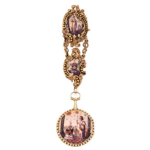 French decorative 18K gold verge watch with chatelaine Circa 1790