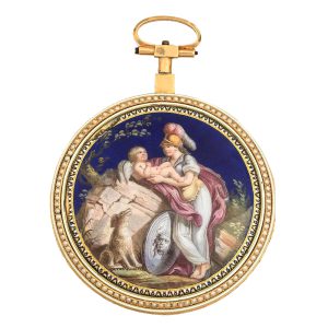 Swiss 18k yellow gold with enamel painted verge Circa 1790