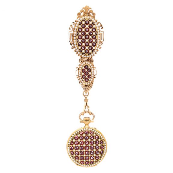 Swiss decorative 18K gold verge watch with chatelaine Circa 1790