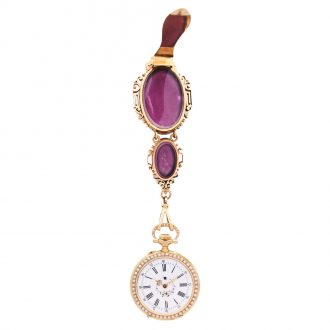 Swiss decorative 18K gold verge watch with chatelaine Circa 1790