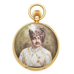 English 18K gold lever watch with enamel portrait Circa 1913