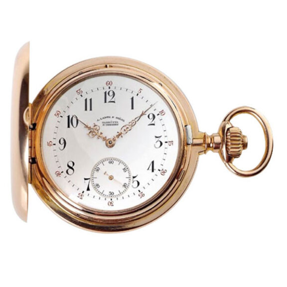 Swiss pink gold hunting cased lever with carrousel Circa 1905
