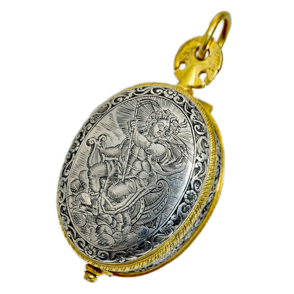 Dutch firegilt oval, single handed pendant watch Circa 1600 Dutch firegilt oval, single handed pendant watch Circa 1600