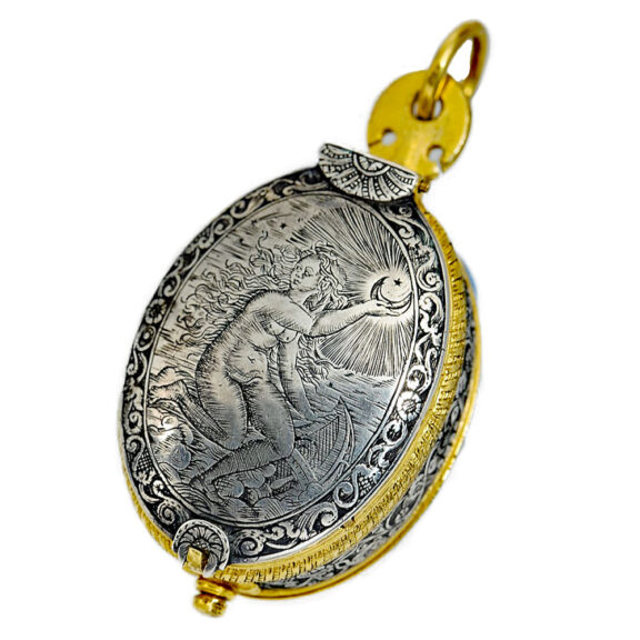 Dutch firegilt oval, single handed pendant watch Circa 1600 Dutch firegilt oval, single handed pendant watch Circa 1600