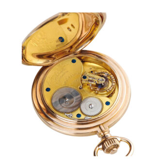 Swiss pink gold hunting cased lever with carrousel Circa 1905