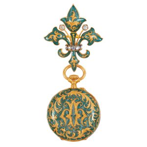 Swiss gold and enamel keyless lady's pendant watch Circa 1900