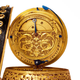 French gilt watch with alarm and mock pendulum Circa 1690