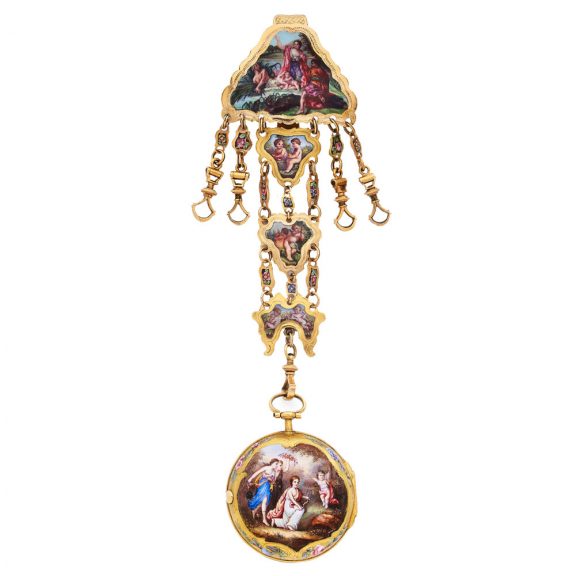 Rare French 20K gold verge with matching chatelaine Circa 1750