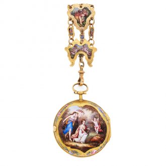Rare French 20K gold verge with matching chatelaine Circa 1750