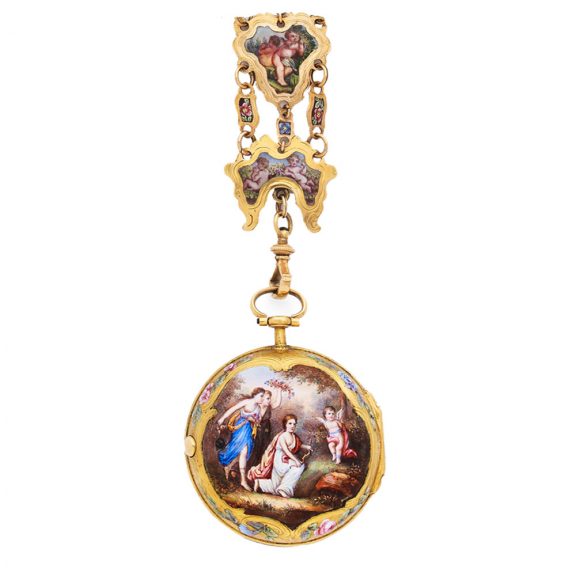 Rare French 20K gold verge with matching chatelaine Circa 1750 Rare French 20K gold verge with matching chatelaine Circa 1750