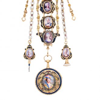 French multi coloured gold watch with chatelaine Circa 1780
