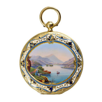 Swiss gold/enamel open faced cylinder watch Circa 1850 Swiss gold/enamel open faced cylinder watch Circa 1850