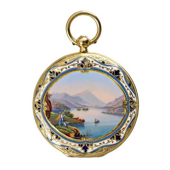 Swiss gold/enamel open faced cylinder watch Circa 1850 Swiss gold/enamel open faced cylinder watch Circa 1850
