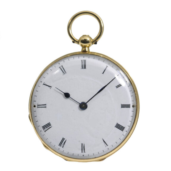 Swiss gold/enamel open faced cylinder watch Circa 1850 Swiss gold/enamel open faced cylinder watch Circa 1850