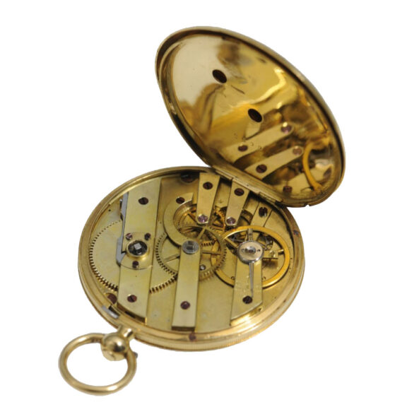 Swiss gold/enamel open faced cylinder watch Circa 1850 Swiss gold/enamel open faced cylinder watch Circa 1850