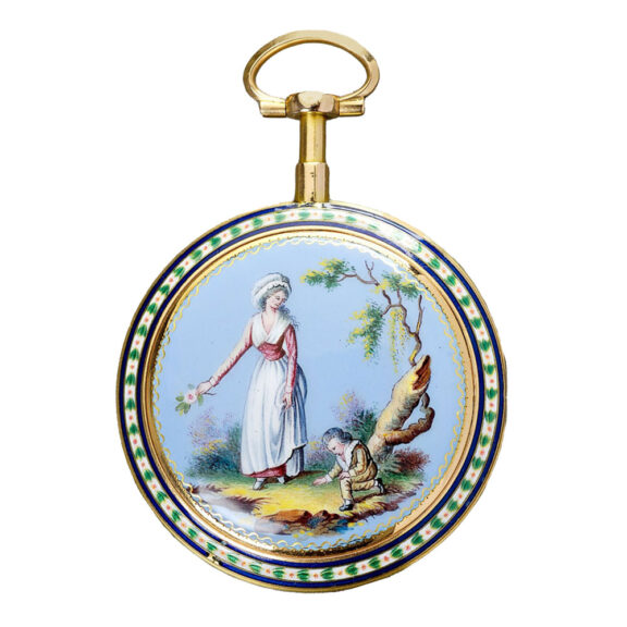 French verge in gold and enamel case Circa 1785