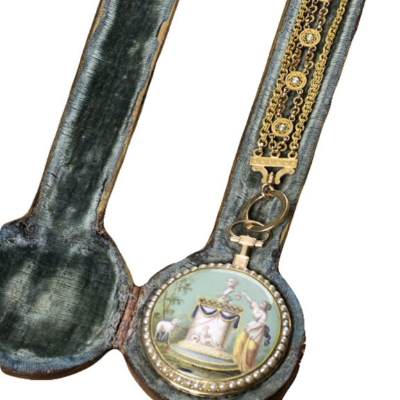 Exquisite French gold, enamel, pearl set watch Circa 1780 Exquisite French gold, enamel, pearl set watch Circa 1780