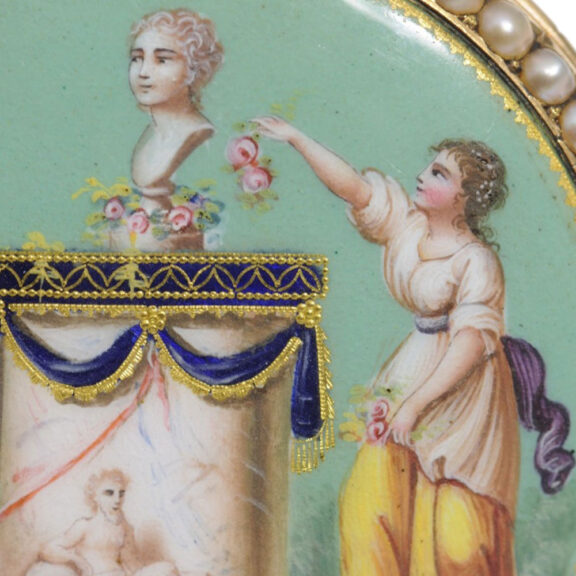 Exquisite French gold, enamel, pearl set watch Circa 1780 Exquisite French gold, enamel, pearl set watch Circa 1780