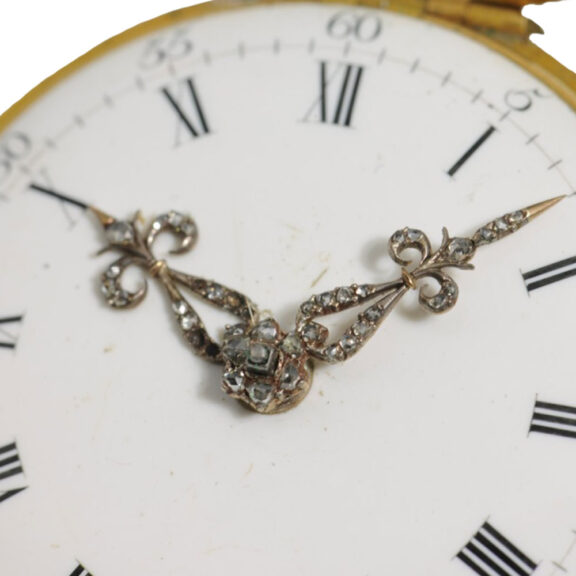 English gold, enamel watch with huge diamond Circa 1800 English gold, enamel watch with huge diamond Circa 1800