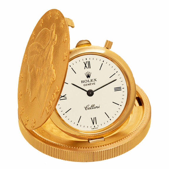 Swiss 18k yellow gold twenty dollar coin watch Circa 1980