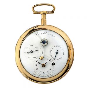 Swiss gold watch with eccentric hour chapter ring and calender Circa 1800