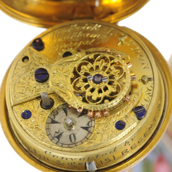 Exquisite English gold enamel verge pocket watch Circa 1815 Exquisite English gold enamel verge pocket watch Circa 1815