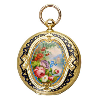 Exquisite Swiss gold/enamel hunting cased watch Circa 1850